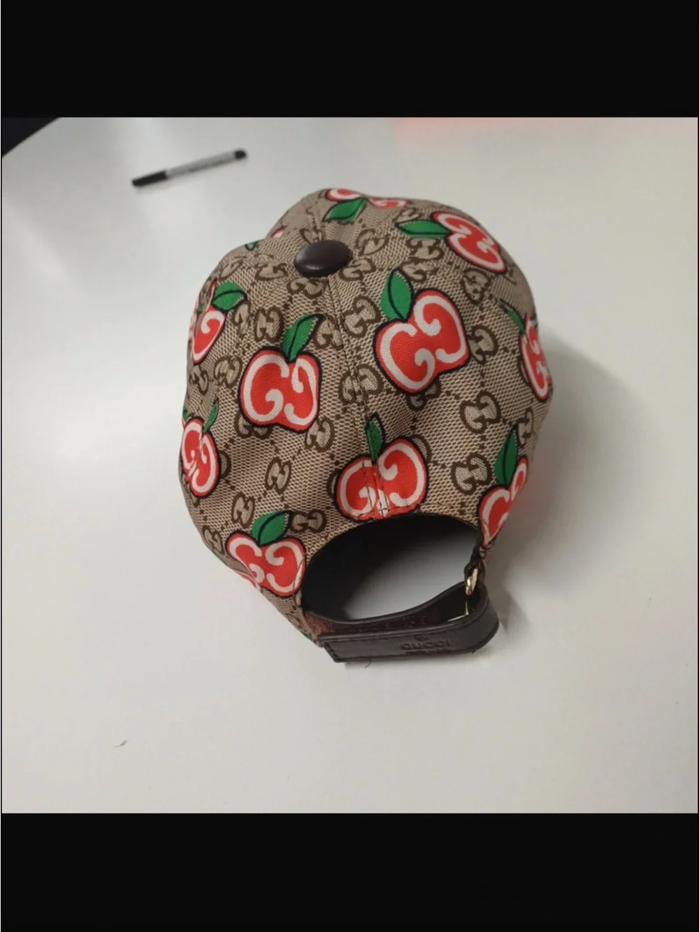Gucci Beige Canvas Baseball Cap with Red Cherry Print